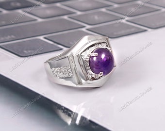 Amethyst Ring, Sterling silver Halo Ring, Evening ring cocktail ring, Anniversary gift, February birthstone Christmas gift