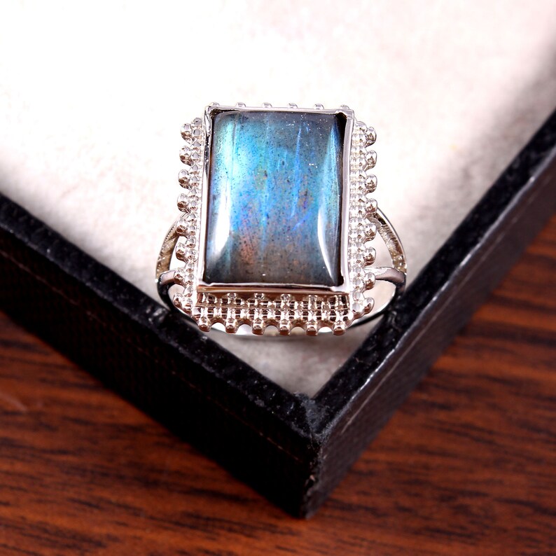 Natural Labradorite Ring,925 sterling Silver Minimalist Ring Vintage Statement Boho Jewelry Handmade Ring Dainty Cocktail Ring Promise Ring
