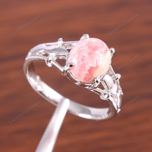 Rhodochrosite Ring Jewelry Ring 925 Sterling Silver Minimalist Ring Dainty Halo Ring Art deco Ring Elegant Ring - Bridesmaid ring - Gift