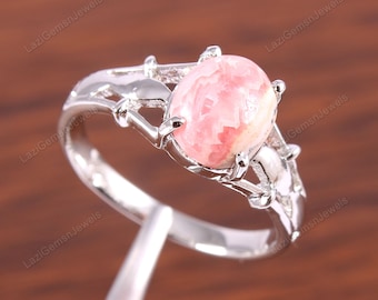 Rhodochrosite Ring Jewelry Ring 925 Sterling Silver Minimalist Ring Dainty Halo Ring Art deco Ring Elegant Ring - Bridesmaid ring - Gift