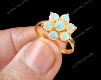 Opal gold ring - round opal ring - October birthstone ring - 925 sterling silver - statement ring - gift for her - opal flower ring