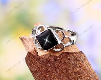 Black Star Sapphire Ring , Jewelry Ring , Sapphire Ring , Black Star Ring , Art Deco Ring , Statement Ring . Wedding Ring . Christmas gift