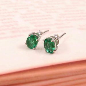 Natural Emerald Stud May Birthstone Earrings, Emerald Green Stud Earrings in Sterling Silver, Extra Tiny  Stud, Birthstone Stud Earrings