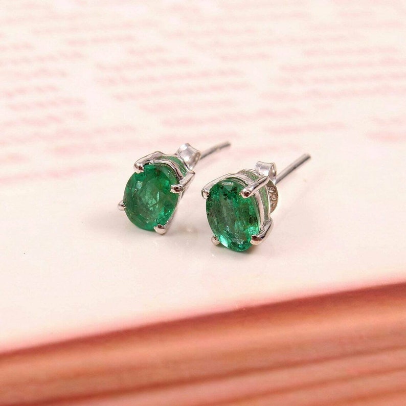 Natural Emerald Stud May Birthstone Earrings, Emerald Green Stud Earrings in Sterling Silver, Extra Tiny Stud, Birthstone Stud Earrings image 1