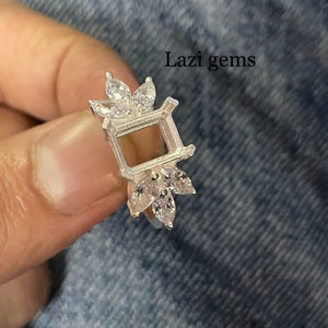 8x10MM Rectangle Semi Mount Ring With main Stone Ring 925 Sterling Silver Prong Sitting Ring