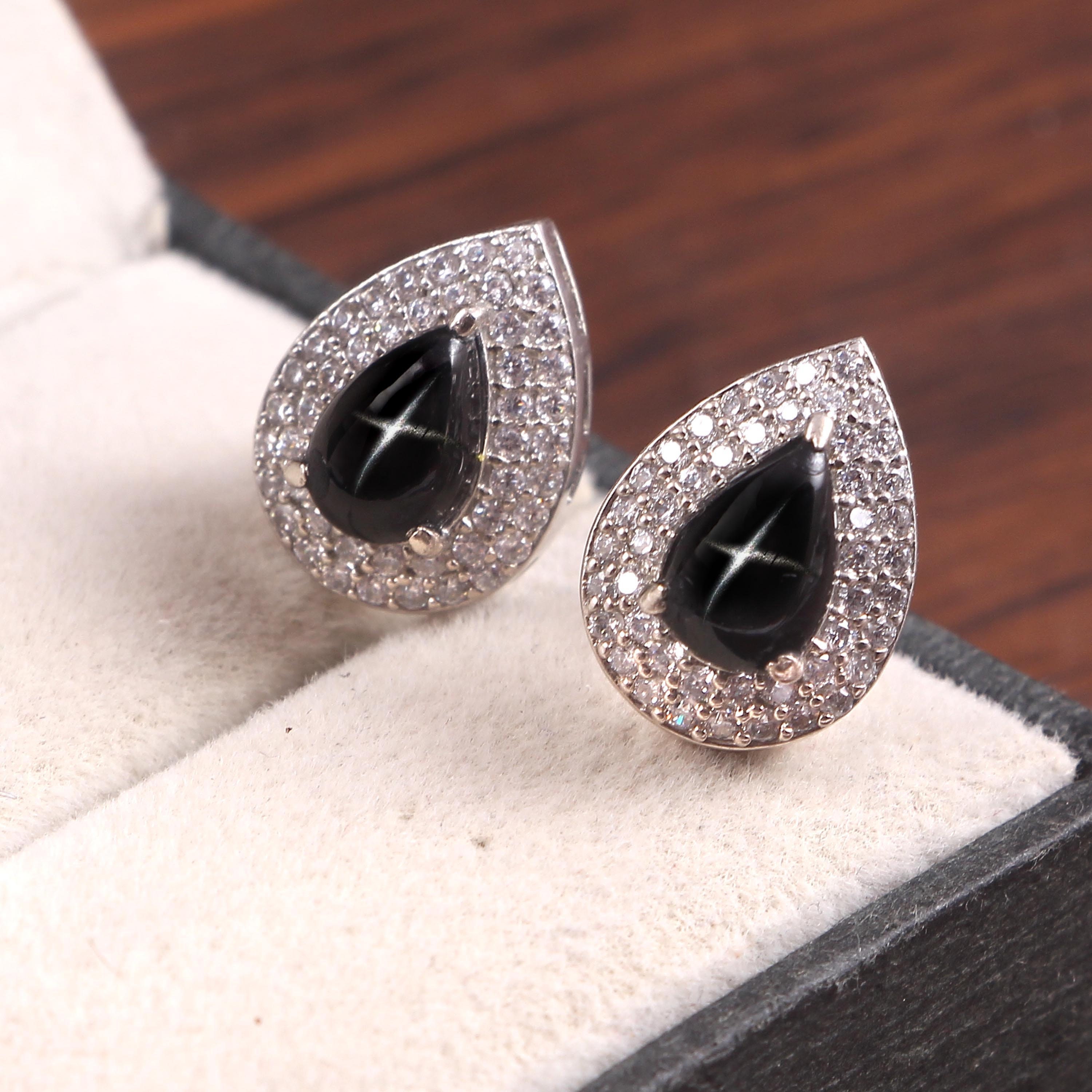 Black Star Sapphire Earrings Stud Earrings Boho Minimalist