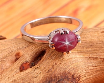 Ruby Star Ring, Art Deco Ring, Statement Ring, Vintage Style Ring, 925 Sterling Silver Gift For Women Her Jewelry Ring, Boho Simple Ring