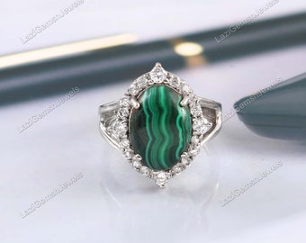 Malachite 925 Sterling Silver Ring, Anniversary Wedding Gift, Statement Ring, Malachite Ring, Stackable Ring, Minimalist Ring, Promise Ring,