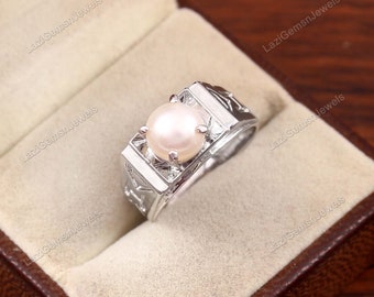 pearl ring minimalist handmade statement band ring 925 sterling silver