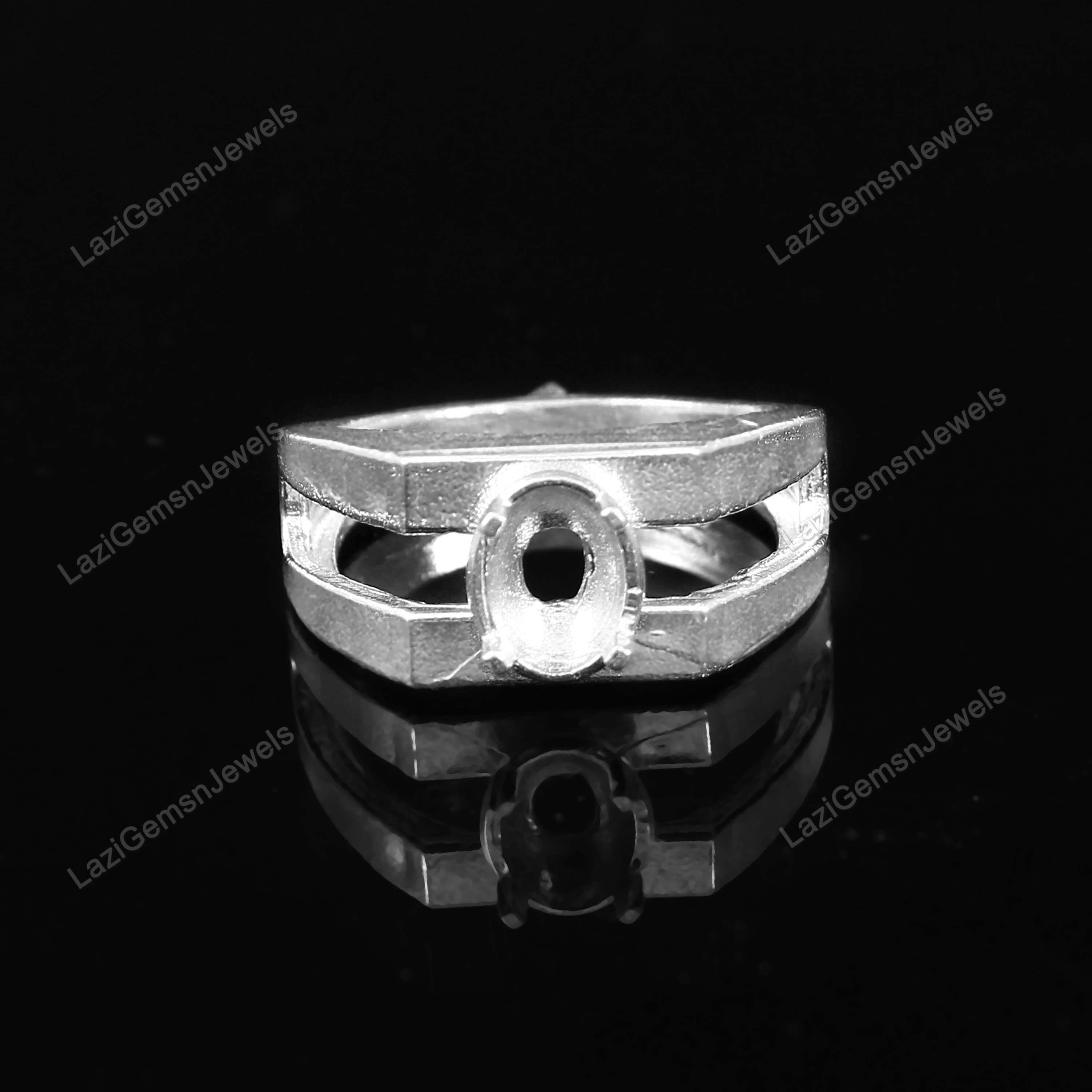 Bague Homme Semi-monture Argent 925 - Pierre Octogonale 10x8 Mm - Zircon
