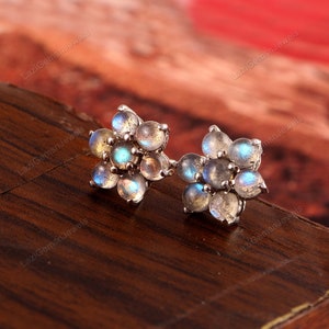 Labradorite  Earrings,Flower Studs Earrings,Cluster Earrings,Art Deco Earrings,925 Sterling Silver,Botanical Earrings,Gift Women