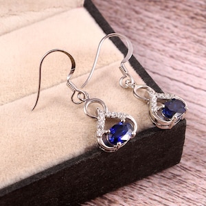 Blue Sapphire Earrings 925 Sterling Silver Minimalist Jewelry-Wedding Earrings- Drop Dangle Jewelry September Birthstone gift her