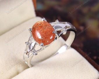 Sunstone Ring Statement Ring Minimalist Ring Boho Ring Bridesmaid Gift her Orange Ring Oval Ring 925 Sterling Silver Moms Wife Gift her