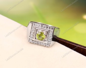 Bague péridot naturel, taille ronde, bague de créateur, argent sterling 925, pierre de naissance août, bague tendance, bague solitaire péridot