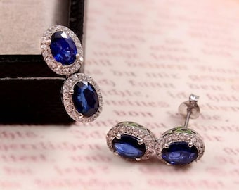 Blue Sapphire Earrings Sapphire Stud Earrings Sterling Silver CZ Stud Earrings Gemstone Earrings September Birthstone Jewelry Holiday Gift