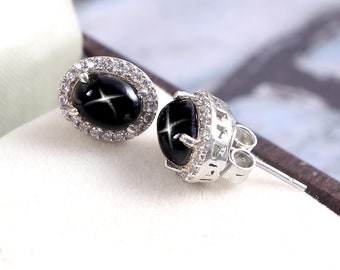 Pendientes de zafiro de estrella negra Pendientes de plata de ley 925, hermosos pendientes de joyería Pendientes elegantes de diópsido de estrella negra para mujer
