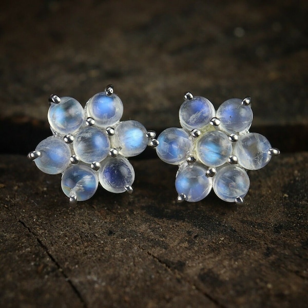 Orecchini Moonstone Stud in 925 Sterling Silver, Orecchini con pietre preziose semipreziose, Orecchini Moonstone naturali