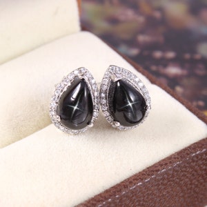Teardrop Black Star Sapphire Earrings Minimalist Earrings Wedding Stud Earrings Boho Earrings Jewelry Earrings Bridesmaid Gift her