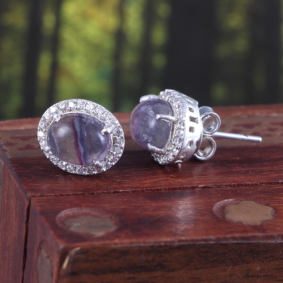 Fluorite Stud Earrings Dainty Stud Earrings Handmade Earrings Etsy
