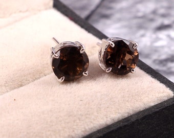 Smoky Quartz Earrings-Stud Earrings-Smoky Earrings-Minimalist Earrings-Smoky Quartz Stud Simple Stud Earring 925Sterling Silver-Gift for her