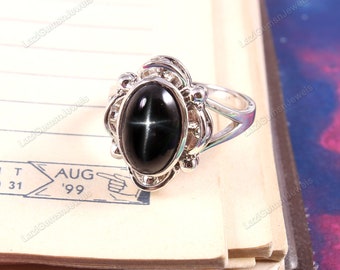 Black Star Sapphire Ring Minimalist Ring Star Ring Boho Jewelry Jewelry Ring Adjustable Ring Statement Ring Simple Ring Stackable Ring Gift