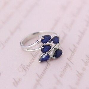 Blue Sapphire Ring,Halo Cluster,Statement Band Ring,September Birthstone,Gift for Women,Anniversary Gift,925 Sterling Silver,Art Deco Ring