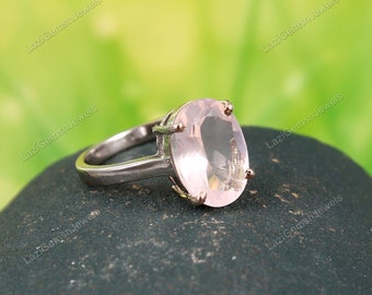 Rose Quartz Ring, 925 Sterling Silver Natural Rose Quartz Oval Ring, Jewelry Ring, Gift For Mom, Statement Ring