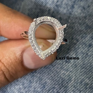 10x13 mm Pear Semi Mount Ring With Out Stone Ring 925 Sterling Silver Prong Setting Ring