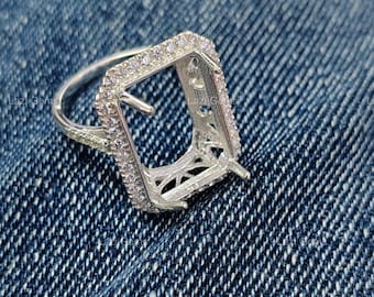 Bague semi-montée en argent sterling sertie émeraude 14 x 10
