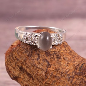 Grey Moonstone Ring , Statement Ring , 925 Sterling Silver Ring , Delicate Stacking Ring , Boho Ring , Jewelry Ring , Christmas Gifts