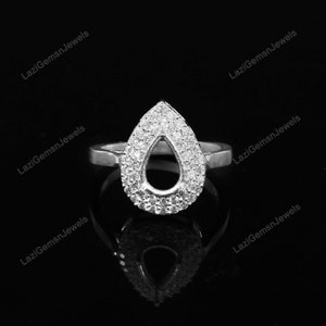 7x9mm Teardrop Semi mount Ring, Personalized Halo Wedding Ring, 925 Sterling Silver Pear Shape Semi Mount Ring, Without Stone Ring