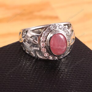 Anello in rodocrosite, anello Art Déco, anello statement, fede nuziale, regalo in argento sterling 925 per le donne, anello con zircone Boho