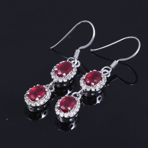 natürliche Rubin Ohrringe Frauen Ohrhänger Silber Schmuck Hochzeit 925 Sterling Silber