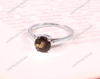 Smoky Quartz  Ring Stackable Ring 925 sterling silver brown solitaire ring