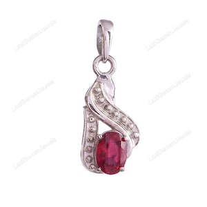 Natural Ruby Necklace-Dainty Minimalist Pendant-Pink Sapphire Pendant-Tiny Statement Charm-Gift for Her Women-925 Sterling Silver-Boho Charm