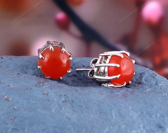 10 mm natürliche Karneol Ohrstecker, buntes Schmuck Geschenk, Sonnenschein Ohrringe, Orange Edelstein Ohrstecker, personalisierte Geschenke, Geschenk für