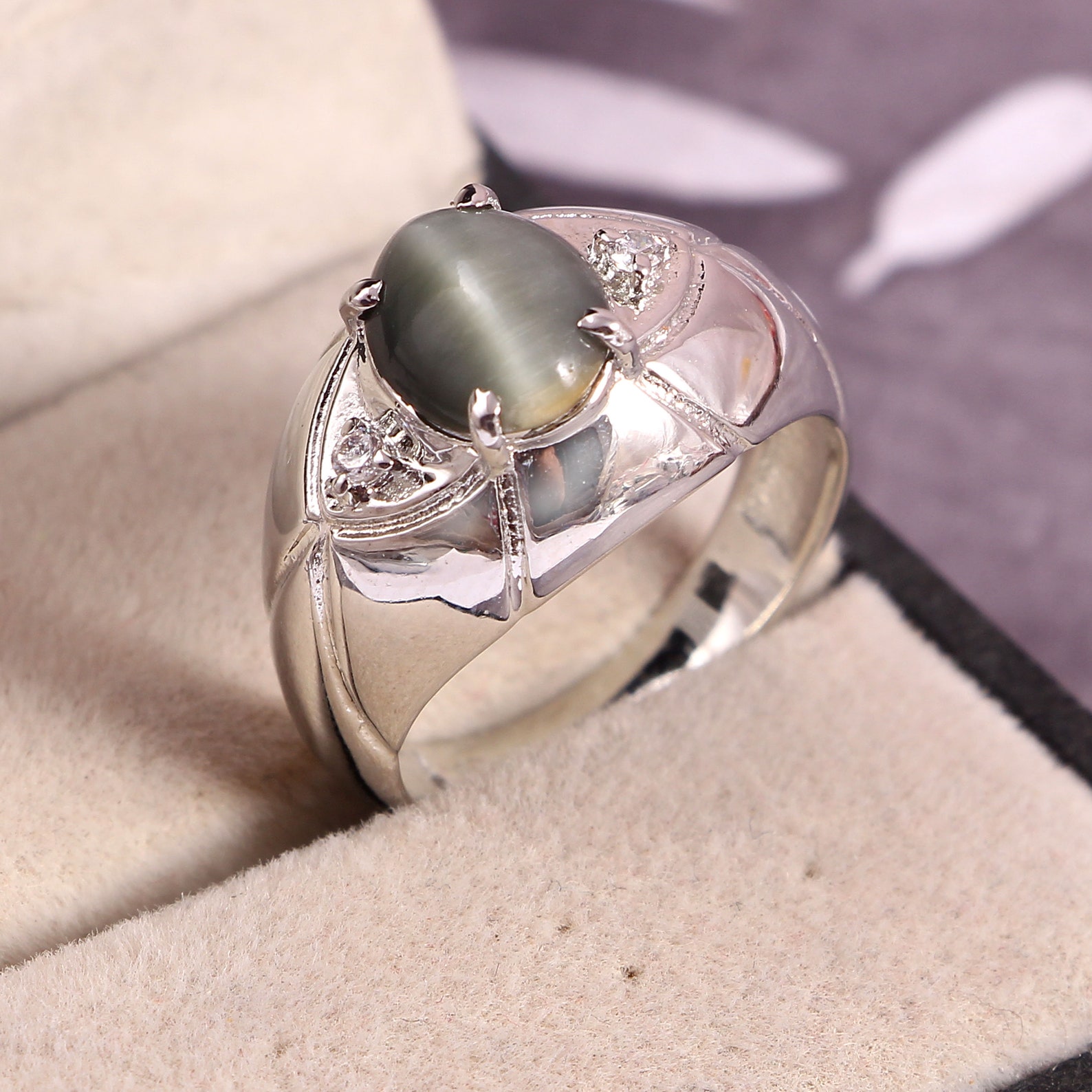 Cat Eye Ring Simple Statement Ring 925 Sterling Silver Etsy