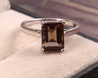 Smoky Quartz Ring , Jewelry Ring , 925 Sterling Silver Stacking Ring , Minimalist Promise Ring , Statement Ring , Bridesmaid Gift