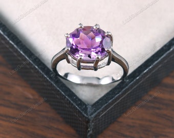 Natural Amethyst Ring - Amethyst Round Cut Ring - Jewelry Amethyst Ring, February Birthstone- Stackable Ring- Promise Ring,Bridesmaid gift