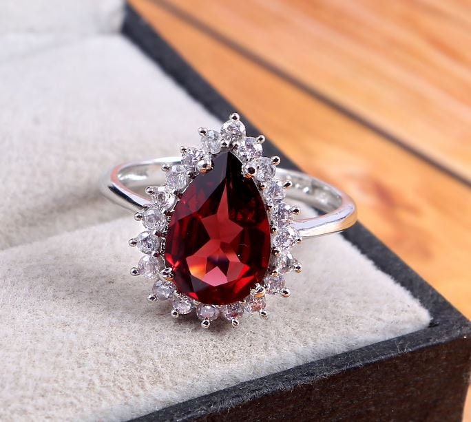 Natural Garnet Ring Faceted Pear Ring Statement Ring Stackable - Etsy UK