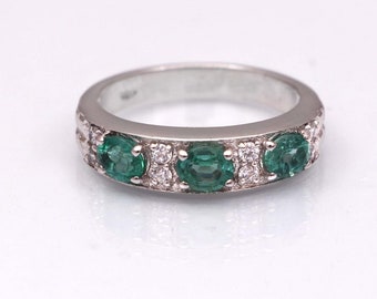 Natural Colombian Emerald Ring , Eternity Ring , Statement Ring , 925 Sterling Silver Jewelry Ring , Engagement Ring For Women