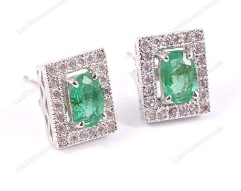 Brincos de pino esmeralda Brincos de joalheria esmeralda natural - Brincos delicados Brincos de pino esmeralda de prata Brincos de pino minimalistas ovais 5 x 7 mm