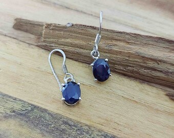 Blue Sapphire Earrings Dangle drop Earrings Funky Earrings Minimalist Jewellery Vintage handmade Earrings 925 Sterling Silver Moms Gift her