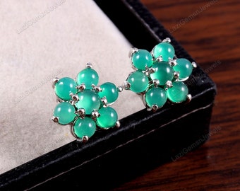 Natural Onyx Earrings-Minimalist Stud Earrings Simple Jewelry Earrings-925 Sterling Silver-Green Gemstone Bigl Boho Earrings Moms gift her