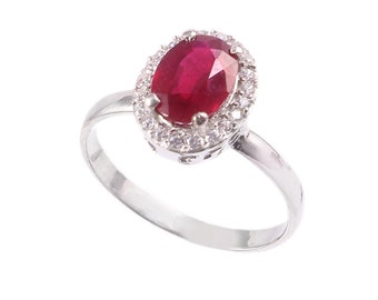 Natural Ruby Ring Halo Ring 925 Sterling Silver Jewelry Art Deco Cluster Ring Boho Ring Statement Ring for Women Gift for Her Jewelry Ring