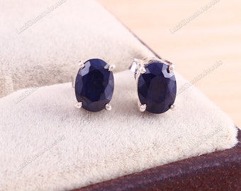 Regalos personalizados, pendientes de zafiro azul natural, pendientes de zafiro, pendientes de joyería, pendientes de piedras preciosas, pequeños pendientes azules, regalo para