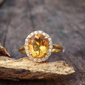 Citrine Ring, 925 Sterling Silver Ring, Unique Ring, Beautiful Jewelry, 18k Gold Ring oval Citrine Ring, Wedding Ring, November Birthstone,