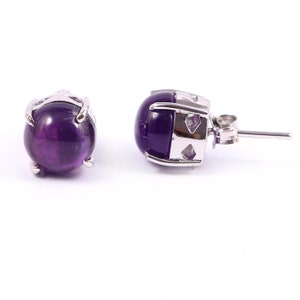 Natural Round Amethyst Stud Earrings 925 Sterling Silver February Birthstone Minimalist Earrings- Statement Earrings-Bridesmaid Gift for Her