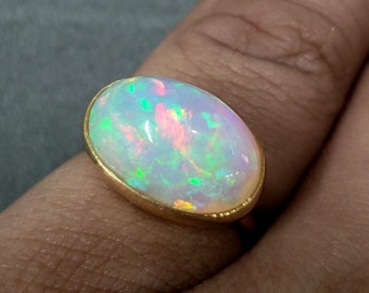 18k Gold Certifiyed Ethiopian Opal Ring, Multi Fire Opal Ring, Exclusive Item, Statement Gold Ring, Amazing Fire opal, Christmas gift