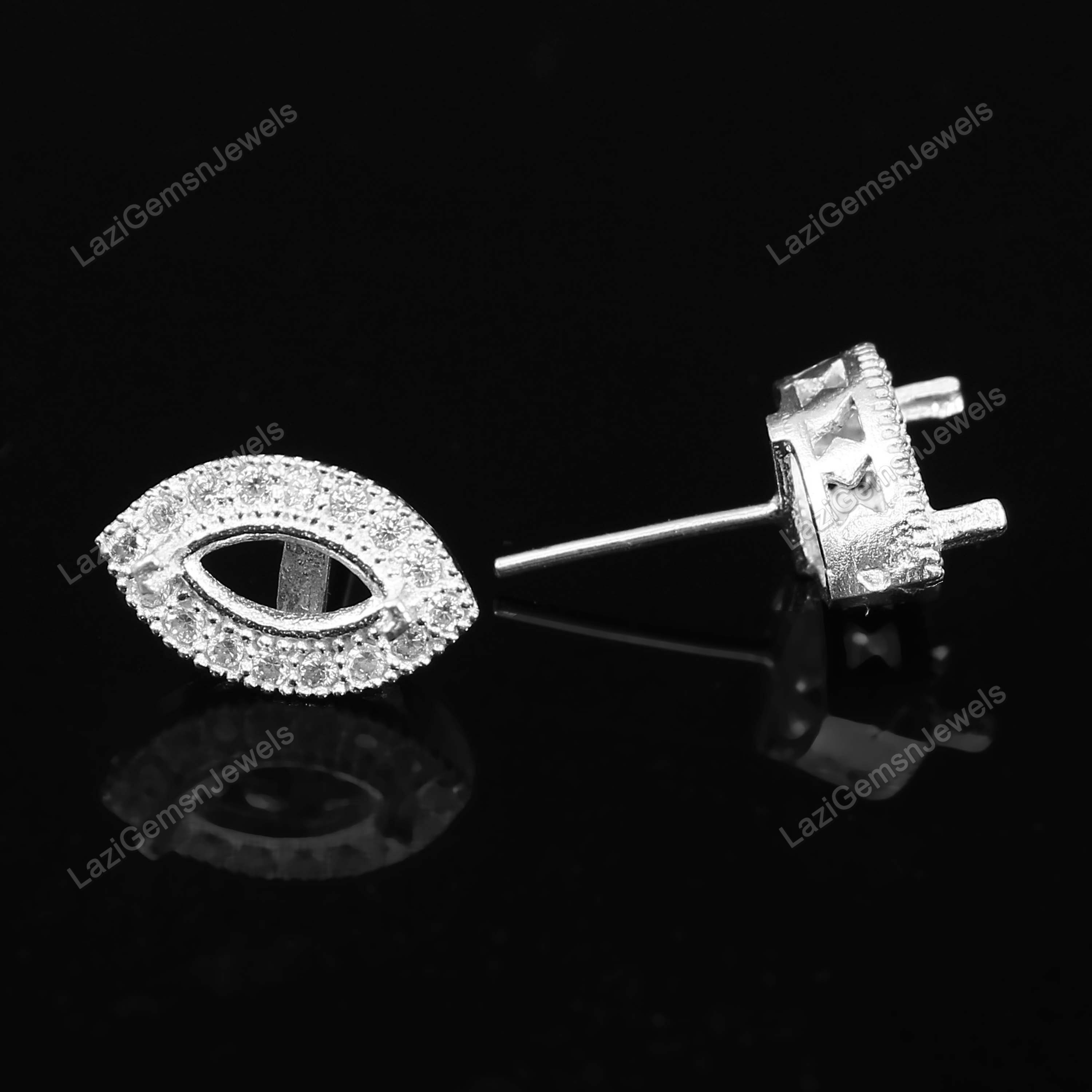 4 x 8 MM マーキスカットイヤリング セミマウントスタッド / プッシュ
